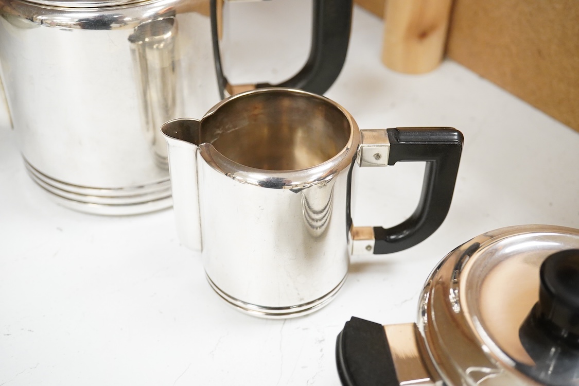 An Art Deco Christofle Gallia four piece silver plated tea set, largest 20cm wide